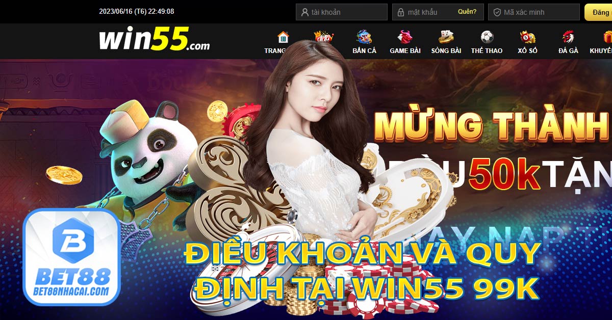 Điều khoản và quy định tại Win55 nhận 55k